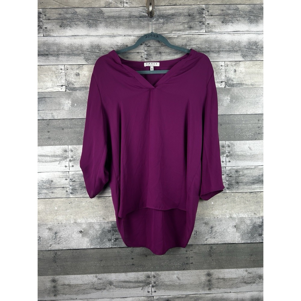 Chaus Medium Magenta  Long Sleeve V Neck Blouse